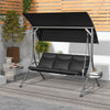 3 Seat Outdoor Swing Chair Steel Swing Bench Porch Swing With Adjustable Canopy, Coffee Tables and Cushion for Patio Garden, Dark