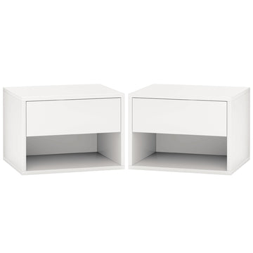 Floating Nightstand Set of 2, Wall Mounted Bedside Table with Drawer for Bedroom, White