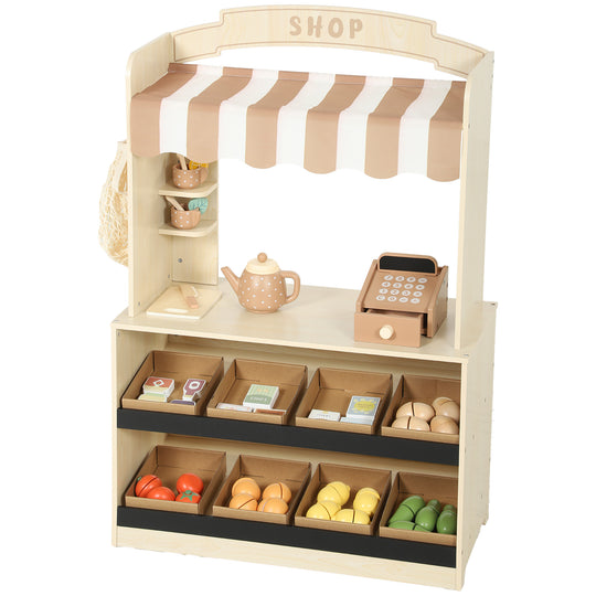 Wooden Grocery Store Playset Pretend Play with Play Food, Cash Register, Chalkboard, 61 Accessories for Boys & Girls 3-8