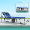 Outdoor Lounge Chair Set of 2, Folding Chaise Lounge Tanning Chair with Cushion, Side Pocket, Brown/Blue