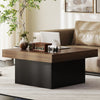 Square Coffee Table with 16-Colour LED Lights, 35-inch Modern Center Table for Living Room, Walnut