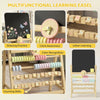 Qaba Wooden Kids Art Easel with Double-Sided Chalkboard, Clock, Abacus, Blackboard Eraser for Painting, for Ages 2+, Natural