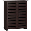 Narrow Shoe Cabinet with 2 Slatted Doors, Modern Shoe Storage Cabinet with Adjustable Shelves for Entryway, Hallway, Living Room, Holds 15 Pairs, Dark Brown