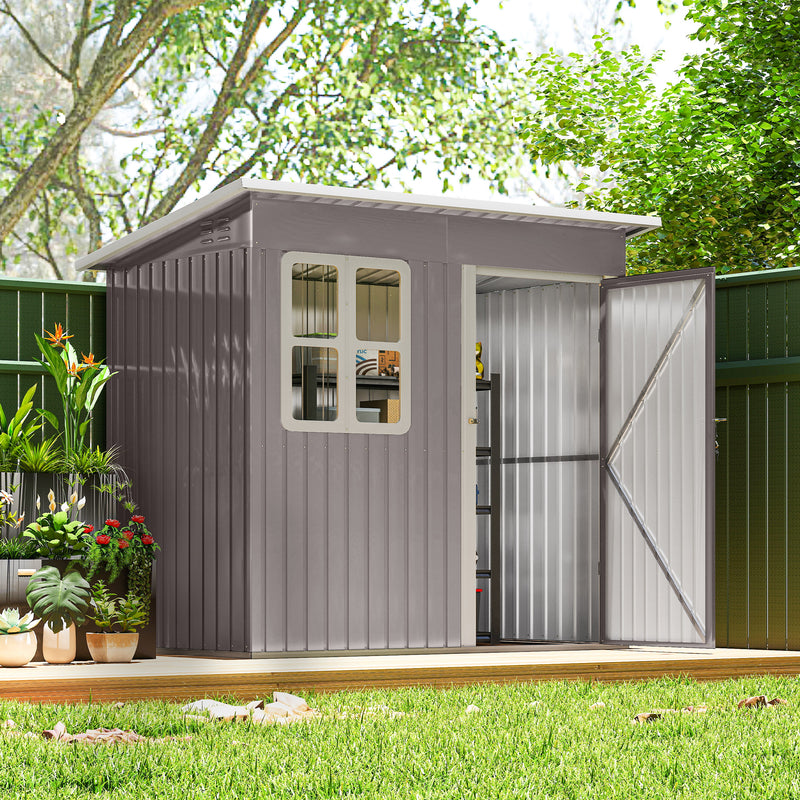 7' x 4' Galvanised Steel Outdoor Storage Shed, Garden Shed with Window, Lockable Wide Door and Air Vents, Grey