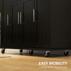 Modern Rolling Kitchen Island Cart with Drawers, Natural Wood Top, Towel Rack, Door Storage Cabinet, Black