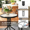 3 Pieces Bistro Set, Small Patio Furniture Set with Stackable Mesh Chairs, Glass Table for Garden, Light Mixed Brown
