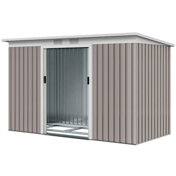 9x4 Outdoor Storage Shed Galvanized Steel Garden Shed with Foundation Kit, Ventilation & Doors, Light Grey