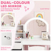 Qaba Kids Vanity Set, Toddler Dressing Table and Chair Set  with Lighted Mirror, Cabinet, Drawer and Shelves, White