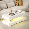 Coffee Table with Adjustable LED Lights, Modern Living Room Table with 2 Drawers, Open Shelf, Remote, High Gloss White