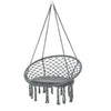 Patio Hammock Chair, Hanging Rope Hammock Swing for Indoor & Outdoor Use with Backrest, Cotton-Polyester Blend, Fringe Tassels, Dark Grey