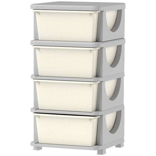 4 Tier Kids Toy Organizer and Storage Bins with 4 Plastic Drawers, Cream White