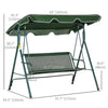 3-Seater Outdoor Porch Swing with Adjustable Canopy, Patio Swing Chair for Garden, Poolside, Backyard, Green and White