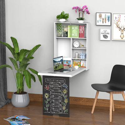 Wall Mounted Table Fold Out Convertible Desk, Multi-Functional Space Saving Computer Desk with Writing Floating Board for Students, White and Black