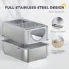 Stainless Steel Cat Litter Box with Lid, Extra Large Enclosed Litter Box with Top Litter-Catching Holes, Scoop, Silver