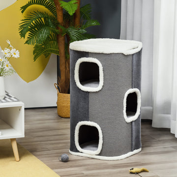 4-Story Cat House for Indoor, Cat Condo with Sisal Scratching Surface, Removable Cushion, 16