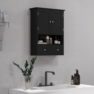 Medicine Cabinet, Bathroom Wall Cabinet with Shelf and Drawers for Hallway, Living Room, Black