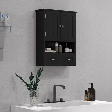 Medicine Cabinet, Bathroom Wall Cabinet with Shelf and Drawers for Hallway, Living Room, Black