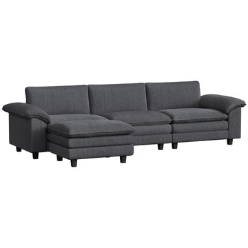 Sectional Sofa, L Shaped Sofa with Deep Seat, Movable Ottoman and Pillow-top Armrests