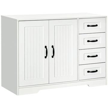 Modern Sideboard Buffet Cabinet with Drawers and Beadboard Door Cupboard Kitchen Storage Cabinet, White