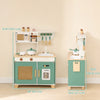 Wooden Play Kitchen Set with Microwave, Coffee Machine, Ice Maker & 19PCs Accessories, Gift for Ages 3-6 Years, Green