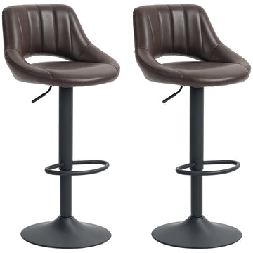 Swivel Bar Stools Set of 2, Faux Leather Upholstered Counter Height Barstools with Round Metal Base