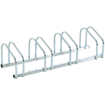 Soozier 4-Bike Bicycle Floor Parking Rack Cycling Storage Stand Garage Organizer for Indoor and Outdoor Use Silver