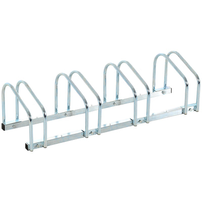 Soozier 4-Bike Bicycle Floor Parking Rack Cycling Storage Stand Garage Organizer for Indoor and Outdoor Use, Silver