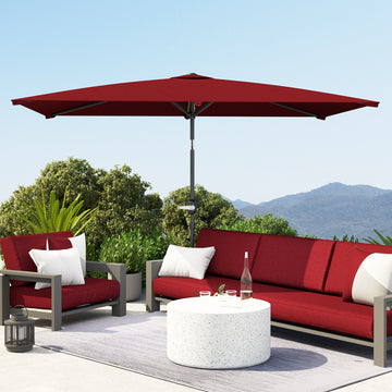 6.6x9.6ft Rectangle Aluminum Tilt Patio Umbrella, Garden Market Parasol, Outdoor Sunshade Canopy with Crank, Wine Red