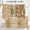 4 Panel Folding Room Divider, Portable Privacy Screen, Wave Fiber Room Partition for Home Office, White, Natural Wood