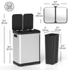 Kitchen Garbage Bin, 2 x 7.9 Gal (2 x 30 L) Trash Can, Soft-Close Garbage Can with Removable Inner Buckets, Silver