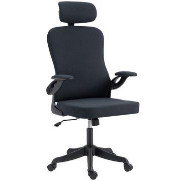 Ergonomic Office Chair, Swivel Desk Chair with Adjustable Lumbar Support, Headrest and Height, Flip-up Armrests, Black