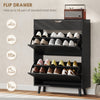 Narrow Shoe Cabinet for Entryway with 2 Flip Drawers, Top Drawer and Adjustable Shelves for 12 Pairs of Shoes, Black