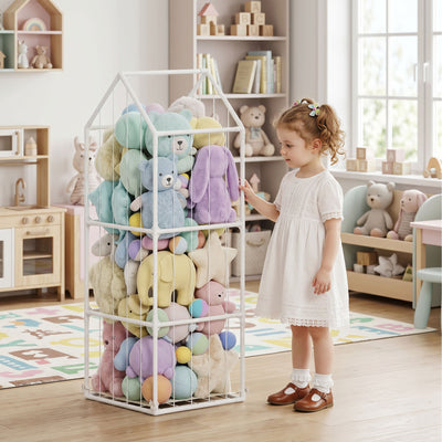 Qaba Stuffed Animal Storage Organizer, Teddy Toy Storage Organizer with Waterproof Bottom for Playroom, Nursery, 47x47x132cm