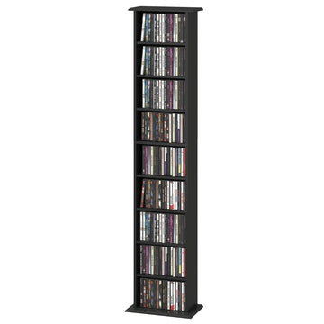 9-Tier DVD Shelf with 7 Adjustable Shelves, Slim CD Shelf, Holds 252 CDs, 147 DVDs or 189 Blu-rays, Black