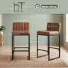 Bar Stools Set of 2, Retro Padded Counter Height Stools with Back and Metal Leg, Vintage PU Leather, Brown