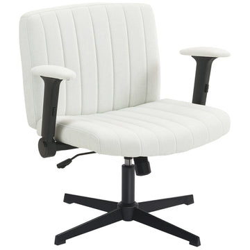 Chaise de bureau croisée avec accoudoirs relevables, large, hauteur réglable, inclinable, sans roulettes, beige