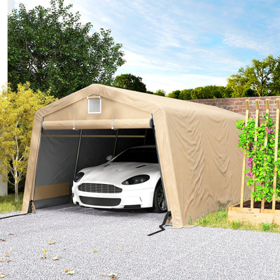 12' x 20' Portable Garage, Heavy Duty Carport Canopy with Ventilation Windows and Large Roll-up Door, Khaki