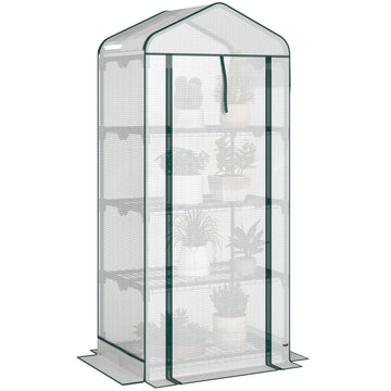 Mini Greenhouse with Screen Roof, Portable Small Greenhouse with Roll-Up Zipper Door, 27.6