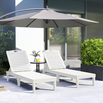 Outdoor Lounge Chair Set of 2, Waterproof Resin Lounge Chairs with 4-Position Adjustable Backrest for Backyard, White