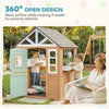 Qaba Outdoor Playhouse, Wooden Kids Playhouse with Door, 3 Windows, 2 Flower Boxes for Garden, Indoor Playroom, Ages 3–8, Natural Wood