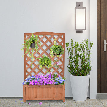 Wood Planter with Trellis for Vine Climbing, Raised Garden Bed to Grow Vegetables for Backyard, 28
