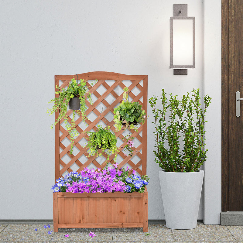Wood Planter with Trellis for Vine Climbing, Raised Garden Bed to Grow Vegetables for Backyard, 28