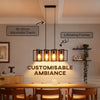 Farmhouse Kitchen Island Lighting, Linear Pendant Light with 4 Rotatable Frames and Adjustable Height, Walnut