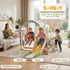 Qaba 5-in-1 Toddler Slide and Swing Set with Adjustable Swing Seat, Climber and Basketball Hoop for Indoor Outdoor, Cream