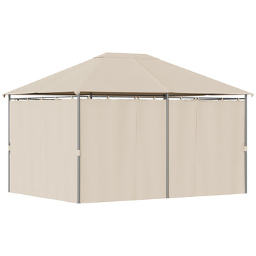13'x 10' Soft-top Steel Patio Gazebo Canopy Party Tent with 6 Removable Curtains and Drainage Holes