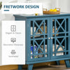 Storage Cabinet with Fretwork Doors and Shelf, Modern Freestanding Sideboard, Buffet, Blue
