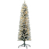 6ft Artificial Prelit Christmas Tree with Warm White LED Light, Snow Flocked Branches, Metal Base, Pencil Xmas Tree
