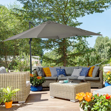 8' x 8' Square Patio Hanging Offset Umbrella with 360° Rotation, Aluminum Outdoor Cantilever Market Parasol, Light Grey