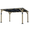 14' x 10' Gazebo, Lean to Galvanized Steel Hardtop Gazebo Pergola with Wood Frame, Patio Gazebo Awning, Dark Grey