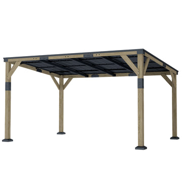14' x 10' Gazebo, Lean to Galvanized Steel Hardtop Gazebo Pergola with Wood Frame, Patio Gazebo Awning, Dark Grey